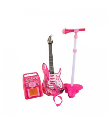 Elektriskā ģitāra ar mikrofonu un pastiprinātāju (rozā)