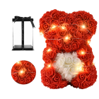 Lācītis no rozēm ar sirsniņu un LED lampiņām 25cm