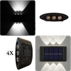 LED āra sienas gaismeklis 6 LED uzlādējams no saules, 4 gab