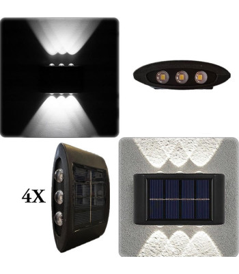 LED āra sienas gaismeklis 6 LED uzlādējams no saules, 4 gab