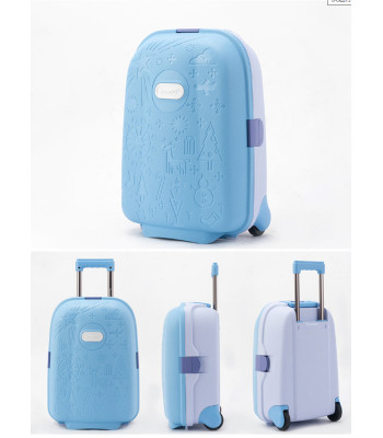 Bērnu ceļojumu koferis uz riteņiem, rokas bagāža, zilā krāsā