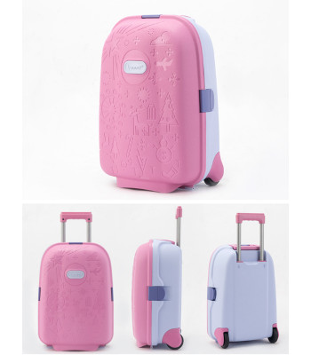 Bērnu ceļojumu koferis uz riteņiem, rokas bagāža, rozā krāsā