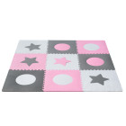 Putuplasta puzles paklājiņš bērniem 180x180cm 9 daļas pelēki rozā krāsā