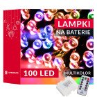 100 LED ar baterijām darbināmas daudzkrāsainas eglīšu lampiņas ar tālvadības pulti Springos CL4036