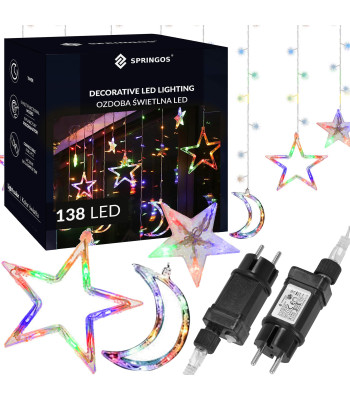 Gaismas aizkars 138 Led vītnes zvaigznes pavadoņi Springos CL4135