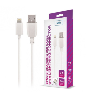 USB kabelis - Lightning 3,0 m 2A balts