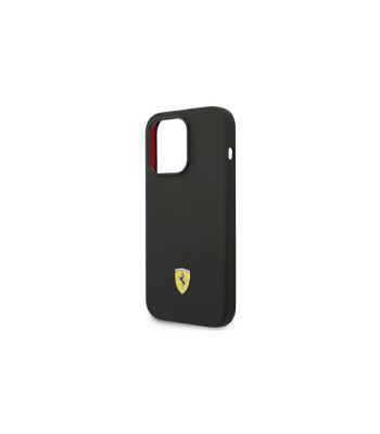 Ferrari futrālis tālrunim iPhone 14 Pro Max 6.7 FEHCP14XSIBBK melns ciets silikona metāla logotips