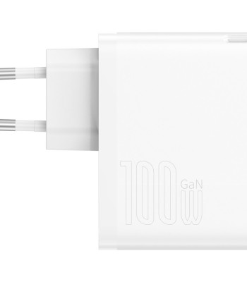 Baseus sienas lādētājs GaN5 Pro PD 100W 1x USB-C 1x USB balts+ USB-C - USB-C