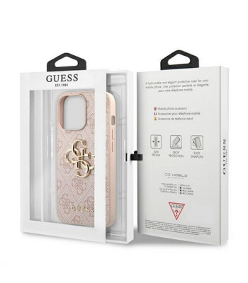 Guess futrālis tālrunim iPhone 13 Pro / 13 6.1 GUHCP13L4GMGPI rozā cietais korpuss 4G liels metāla logotips