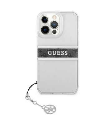 Guess Case tālrunim iPhone 13 Pro Max 6.7 GUHCP13XKB4GGR caurspīdīgs cietais korpuss 4G pelēks siksnas piekariņš