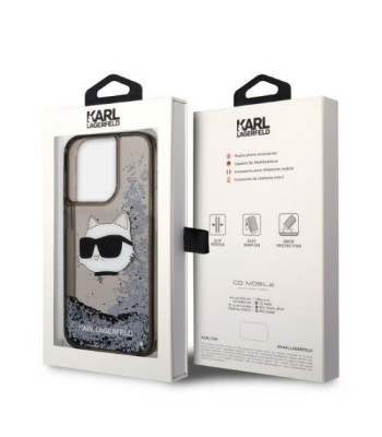 Karla Lāgerfelda futrālis tālrunim iPhone 14 Pro 6.1 KLHCP14LLNCHCK Black Hard Case Liquid Glitter NFT Choupette Head