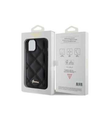 Guess Case iPhone 15 6.1 GUHCP15SPSQSQSK melns HC PU sašūts metāla logotips