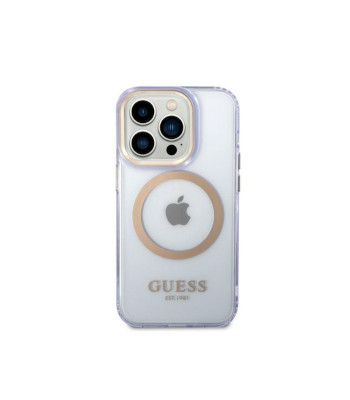 Guess futrālis iPhone 14 Pro 6.1 GUHMP14LHTCMU fioletowa HC Magsafe Gold Outline Caurspīdīgs