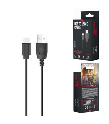 Maxlife kabelis USB - USB-C 3,0 m 2A melns