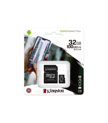 Kingston atmiņas karte 32GB microSDHC Canvas Select Plus kl. 10 UHS-I 100 MB/s + adapteris