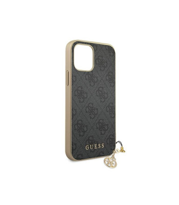 Guess futrālis iPhone 12/12 Pro 6.1 GUHCP12MGF4GGR pelēks cietais korpuss 4G Charms kolekcija