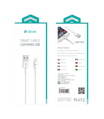 Devia kabelis Smart USB - Lightning 1,0 m 2,1A balts