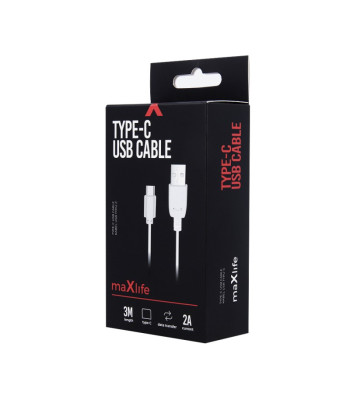 Maxlife kabelis USB - USB-C 3,0 m 2A balts