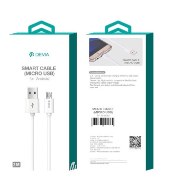 Devia kabelis Smart USB - microUSB 2.0 m 2.1A balts