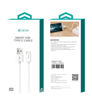 Devia kabelis Smart USB - USB-C 2.0 m 2.1A balts