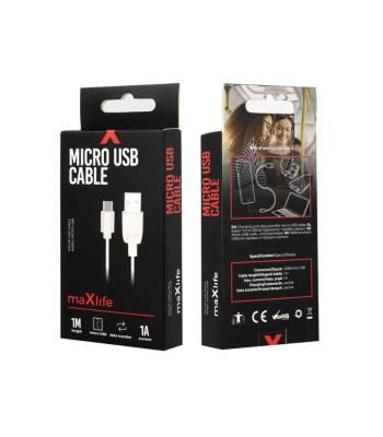 Maxlife kabelis USB - microUSB 1,0 m 1A balts