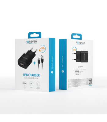 Forever TC-01 lādētājs 1x USB 2A melns + microUSB kabelis