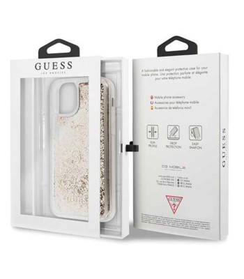 Guess futrālis iPhone 11 GUHCN61GLHFLGO Gold Hard Case Glitter Hearts