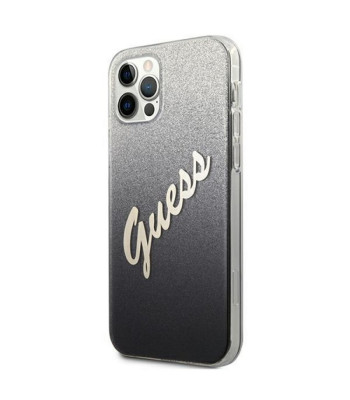 Guess Case iPhone 12/12 Pro 6.1 GUHCP12MPCUGLSBK Black Hard Case Glitter Gradient Script