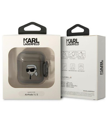 Karl Lagerfeld futrālis Airpods 1/2 KLA2HNIKTCK melns Karl`s Head