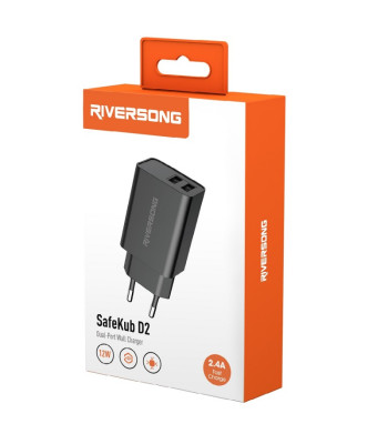 Riversong sienas lādētājs SafeKub D2 2x USB 12W melns AD29