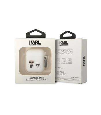 Karl Lagerfeld Etui priekš Airpods 1/2 KLACA2SILKCW balts silikons Karl — Choupette