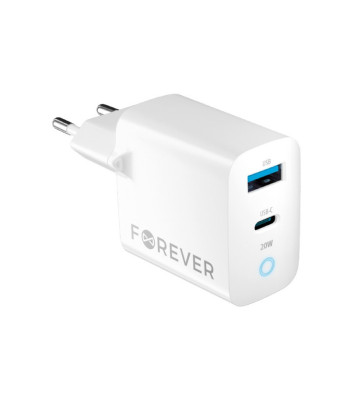 Forever TC-06-20AC PD QC lādētājs 1x USB-C 1x USB 20W balts