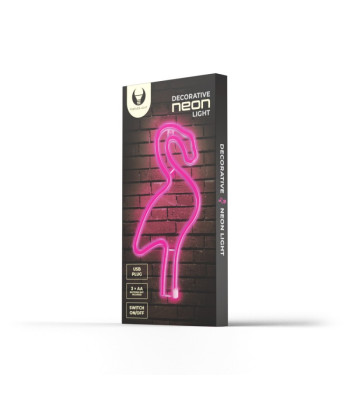 Neona LED lampa Flamingo rozā nūja + USB FLNE18 Forever Light