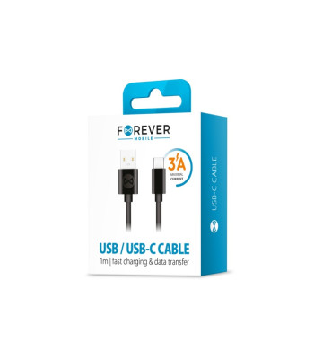 Forever kabelis USB - USB-C 1,0 m 3A melns