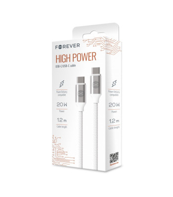 Forever kabelis USB-C — USB-C 1,2 m 3A 20 W WHP12320 balts