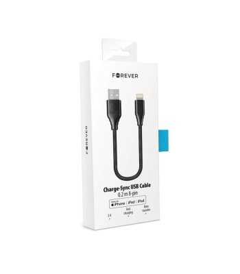 Forever Core MFI kabelis USB - Lightning 0,2 m 2,4A melns