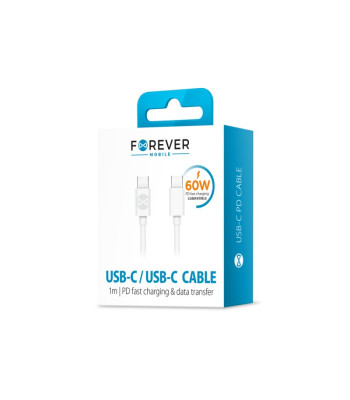 Forever kabelis USB-C - USB-C 1,0 m 60W balts