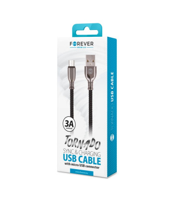 Forever Tornado kabelis USB - microUSB 1.0 m 3A melns