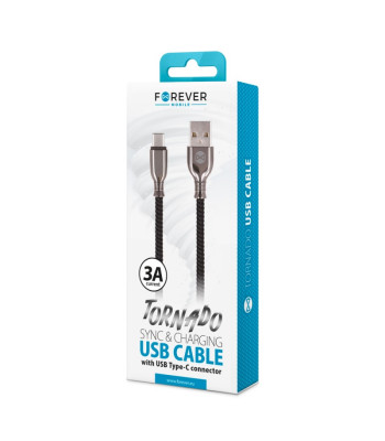 Forever Tornado kabelis USB - USB-C 1.0 m 3A melns