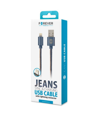 Forever Jeans kabelis USB - Lightning 1,0 m 2A zils