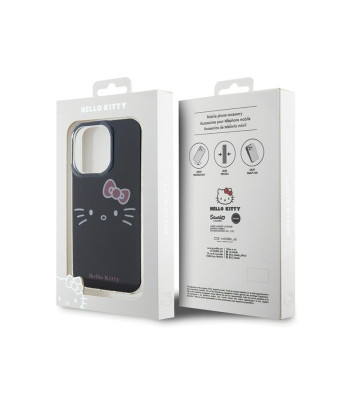 Hello Kitty maciņš iPhone 15 Pro 6.1 melns ciets maciņš IML Kitty maciņš sejai