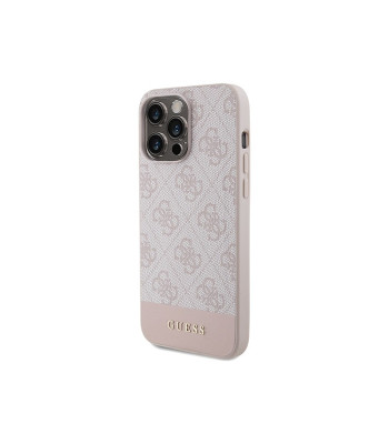 Guess maciņš priekš iPhone 14 Pro 6.1 GUHCP14LG4GLPI rozā HC PC/TPU 4G PU BOTTOM STRIPPE