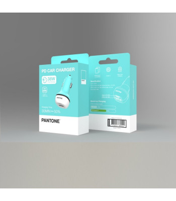 PANTONE auto lādētājs 38W PD QC 1x USB 1x USB-C PT-PDDC05 Teal 3242C