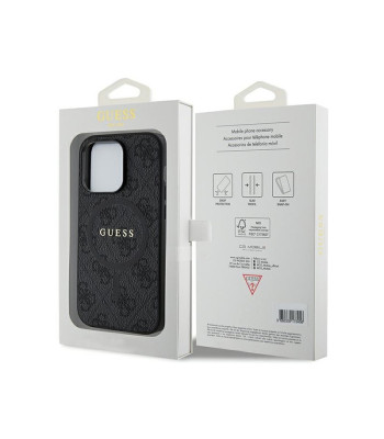 Guess maciņš priekš iPhone 14 Pro 6,7 GUHMP14LG4GFRK melns HC MAGSAFE PU 4G RING CLASSIC LOGO