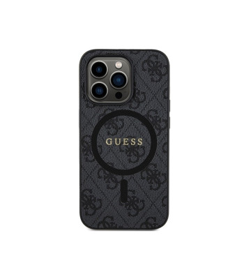 Guess maciņš iPhone 13 Pro Max 6,7 GUHMP13XG4GFRK melns HC MAGSAFE PU 4G RING CLASSIC LOGO