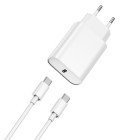 WIWU sienas lādētājs Wi-U001 PD 20W 1x USB-C balts + kabelis USB-C - USB-C