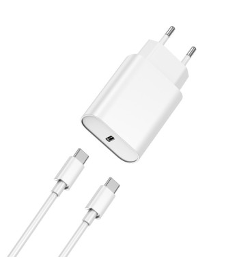 WIWU sienas lādētājs Wi-U001 PD 20W 1x USB-C balts + kabelis USB-C - USB-C