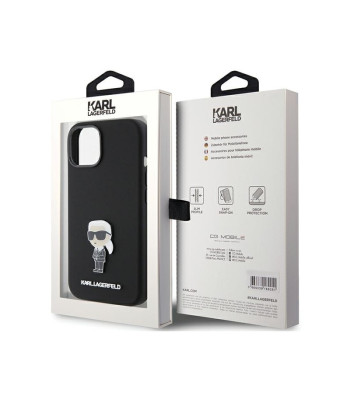 Karl Lagerfeld maciņš iPhone 15 Plus 6.7 KLHCP15MSMHKNPK melns HC SILICONE IKONIK METAL PIN