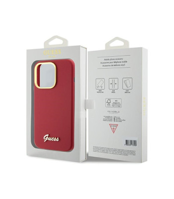 Guess futrālis iPhone 15 Pro Max 6,7 GUHCP15XSMBSLM fuksīna HC SILICONE SCRIPT METAL LOGO - RĀMIS