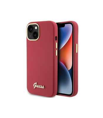 Guess maciņš priekš iPhone 15 6.1 GUHCP15SSMBSLM purpursarkana HC SILICONE SCRIPT METAL LOGO - Rāmis